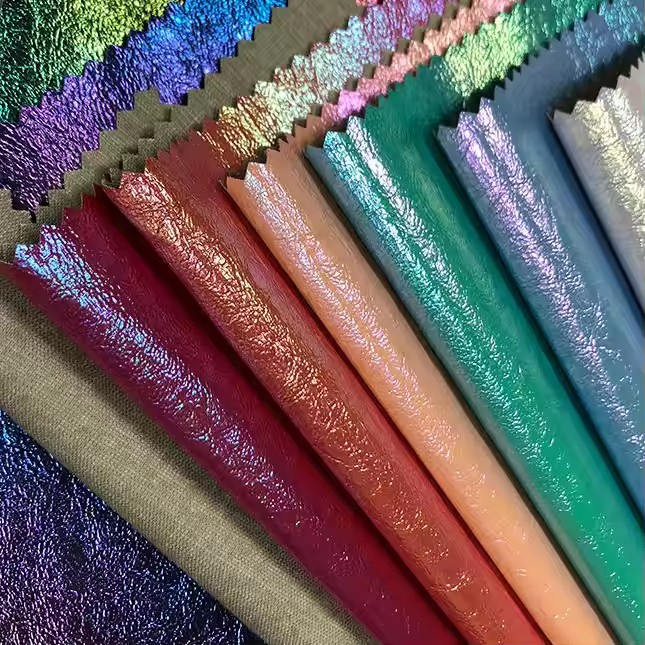 批发粗闪光面料服装 PU 皮革薄合成皮革服装夹克