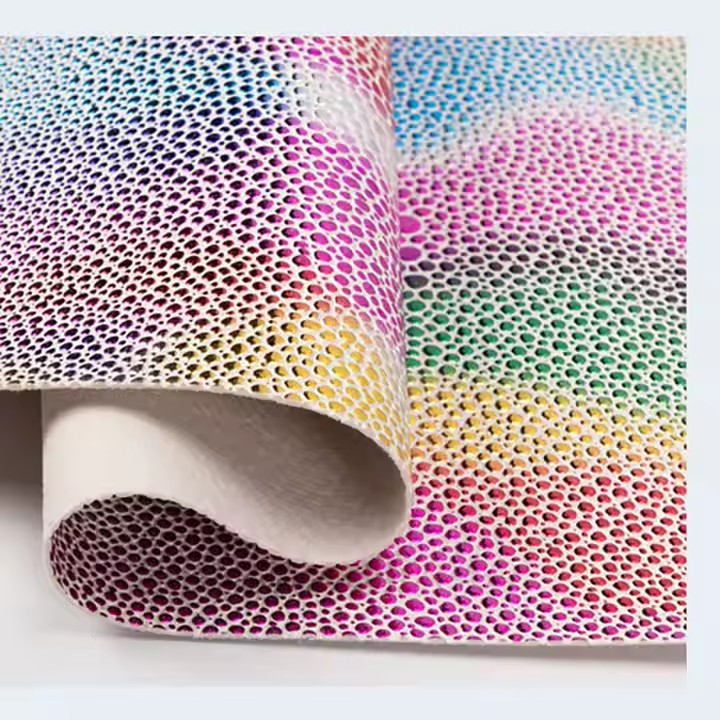 彩虹闪亮蝴蝶结彩色纹理压花1.0毫米PVC合成革产品用于沙发包带面料