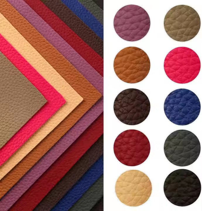 批发商纯色PU皮革面料纯色荔枝超细纤维背衬深色制作