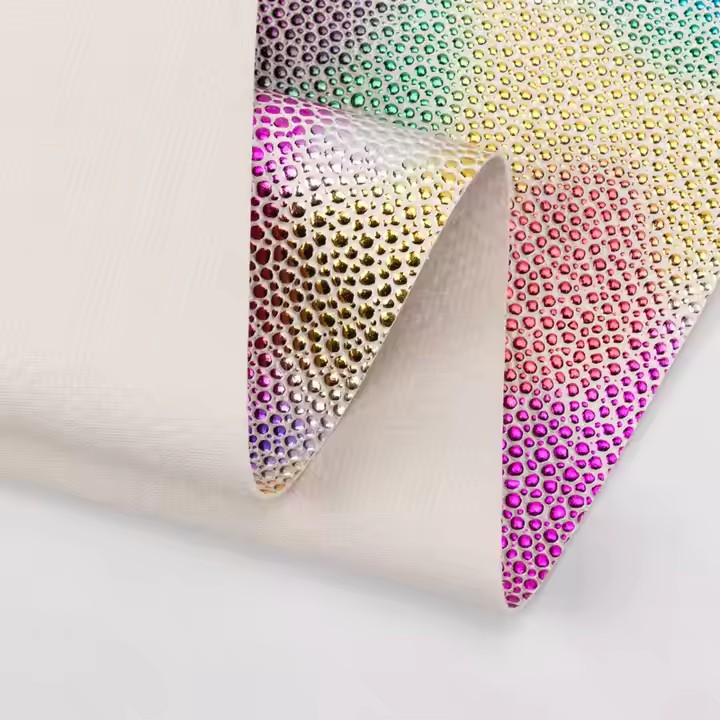 彩虹闪亮蝴蝶结彩色纹理压花1.0毫米PVC合成革产品用于沙发包带面料