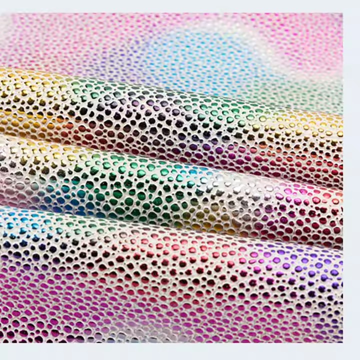 彩虹闪亮蝴蝶结彩色纹理压花1.0毫米PVC合成革产品用于沙发包带面料