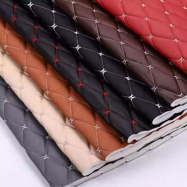 高品质刺绣绗缝 PVC 合成革定制汽车脚垫合成革卷材