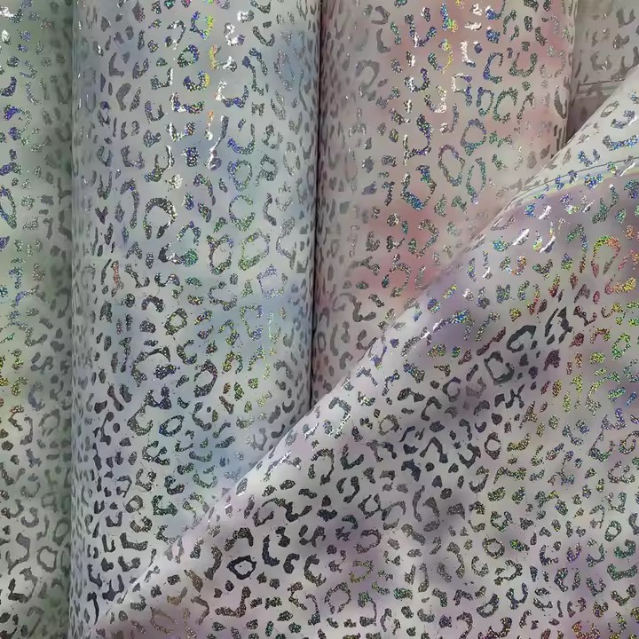 厚实闪光印花豹纹图案 PU 皮革面料乙烯基适用于手袋配件发弓