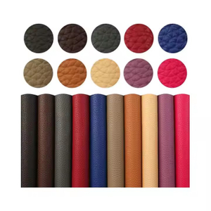 wholesaler Solid Color PU Leather Fabric Plain Lychee Microfiber Backing Paggawa ng Dark Colors