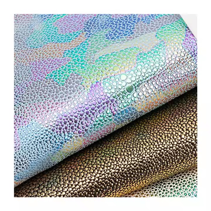 彩虹闪亮蝴蝶结彩色纹理压花1.0毫米PVC合成革产品用于沙发包带面料